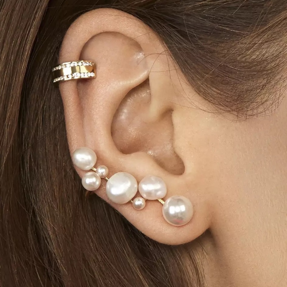 🔴 3/30$ Unique White Pearl Ear Cuff Stud Earrings